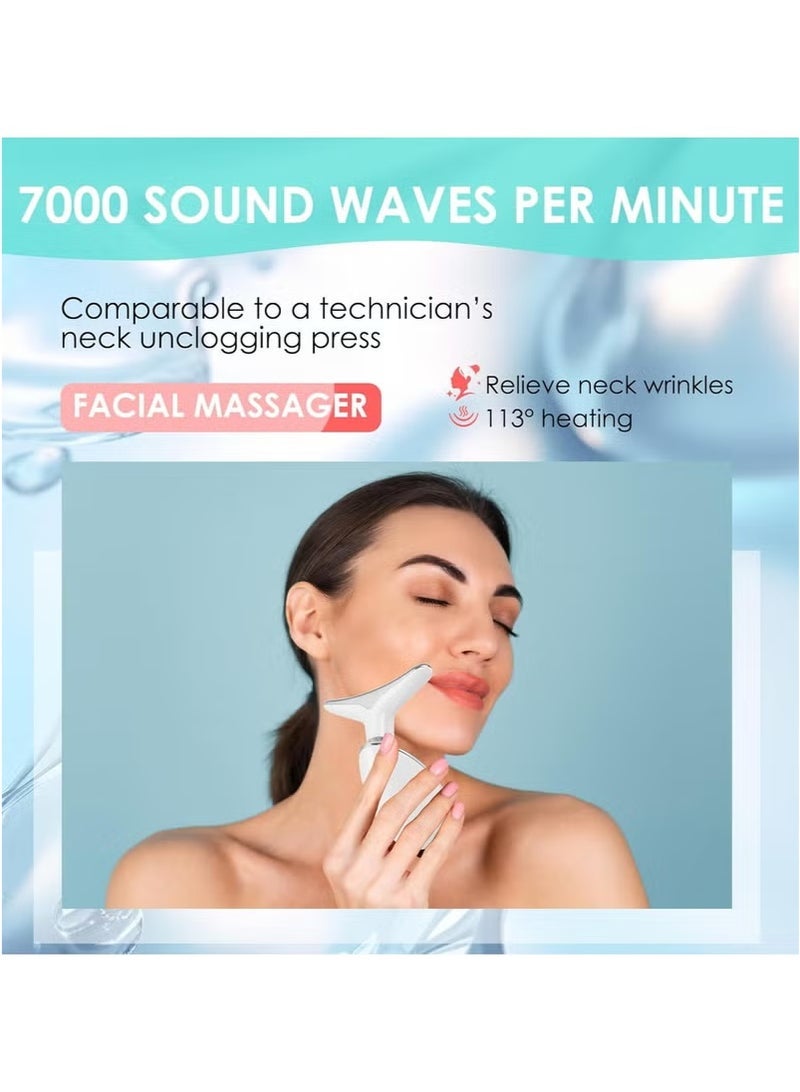 جهاز تدليك كهربائي للوجه والرقبة، جهاز تدليك حراري محمول عالي التردد لشد الوجه، علاج بالضوء الأحمر للوجه والرقبة، جهاز تدليك الوجه EMS لتقوية الوجه للنساء بـ 7 ألوان بيضاء - Image 3