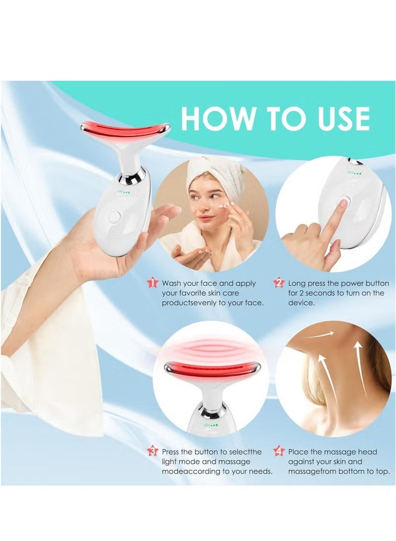 جهاز تدليك كهربائي للوجه والرقبة، جهاز تدليك حراري محمول عالي التردد لشد الوجه، علاج بالضوء الأحمر للوجه والرقبة، جهاز تدليك الوجه EMS لتقوية الوجه للنساء بـ 7 ألوان بيضاء - Image 5
