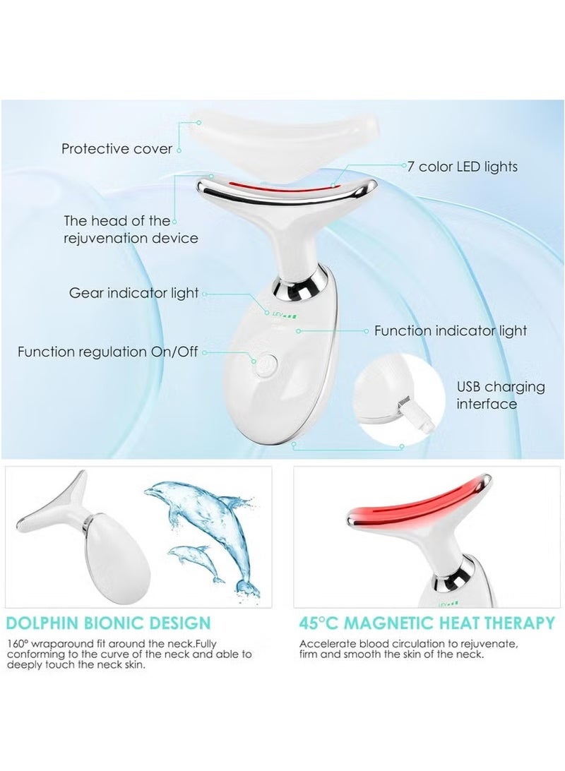 جهاز تدليك كهربائي للوجه والرقبة، جهاز تدليك حراري محمول عالي التردد لشد الوجه، علاج بالضوء الأحمر للوجه والرقبة، جهاز تدليك الوجه EMS لتقوية الوجه للنساء بـ 7 ألوان بيضاء - Image 4