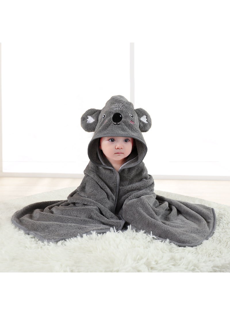 Generic Cute Baby Hooded Bath Cape Coral Fleece Swaddle 11 Grey Koala 
