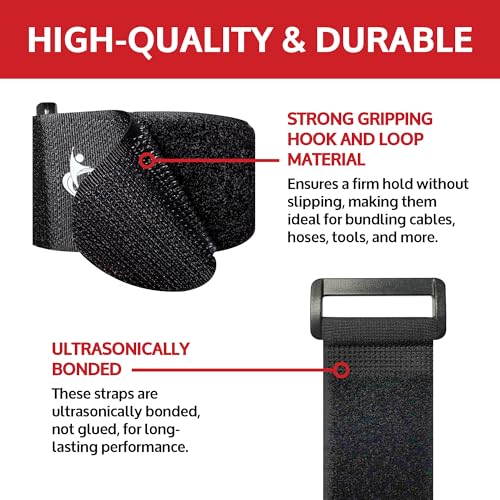 ENVISIONED Reusable Cinch Straps 1" x 20" (Usable Length is 16.5") - 12 Pack, Multipurpose Quality Hook and Loop Securing Straps (Black) - Plus 2 Free Bonus Reusable Cable Ties - Image 2