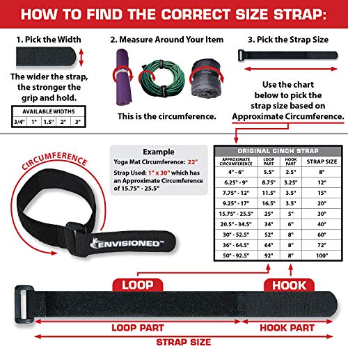 ENVISIONED Reusable Cinch Straps 1" x 20" (Usable Length is 16.5") - 12 Pack, Multipurpose Quality Hook and Loop Securing Straps (Black) - Plus 2 Free Bonus Reusable Cable Ties - Image 4