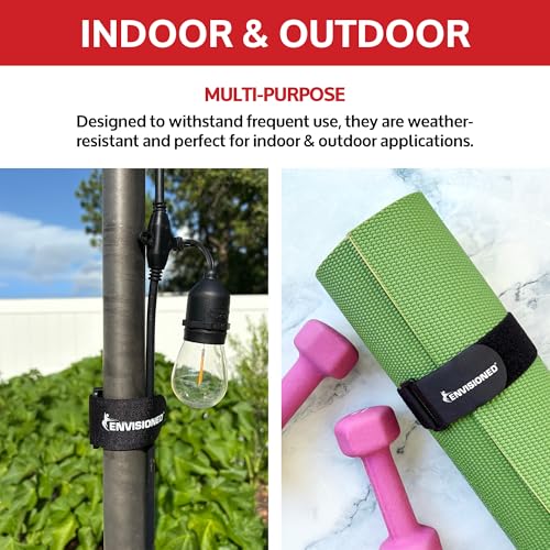ENVISIONED Reusable Cinch Straps 1" x 20" (Usable Length is 16.5") - 12 Pack, Multipurpose Quality Hook and Loop Securing Straps (Black) - Plus 2 Free Bonus Reusable Cable Ties - Image 5