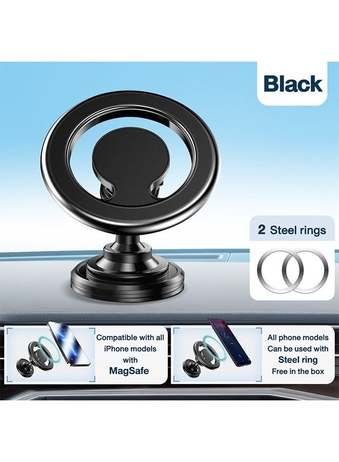 URBBKING Car Mount, Magnetic Car Mount with Two Steel Rings, Magnetic Phone Holder, Suitable for i Phone 14/13/12/All Smartphones (Black) - Image 1