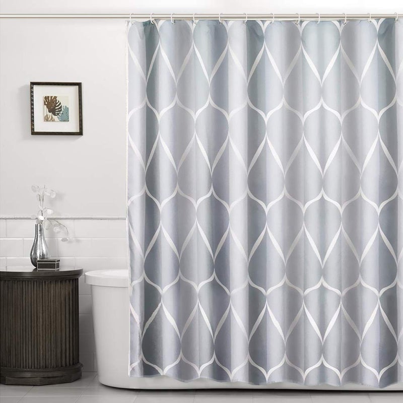 Annvchi Shower Curtain Waterproof Lattice Design and Polyester QuickDrying Weighted Hem Shower Curtains Bathroom 180x180 Durable and washable Grey Shower Curtains with 12 Hooks