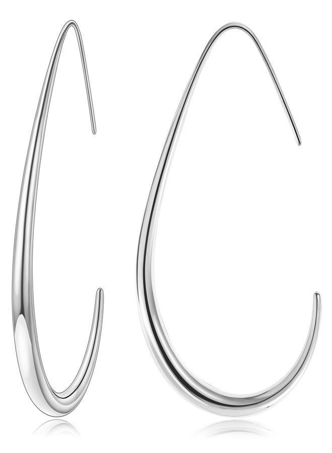 Gacimy White Gold Teardrop Hoop Earrings for Women, 14K White Gold Plated Oval Pull Through Hoop Earrings for Women, White Gold Drop Hoop Earrings for Women - Image 1