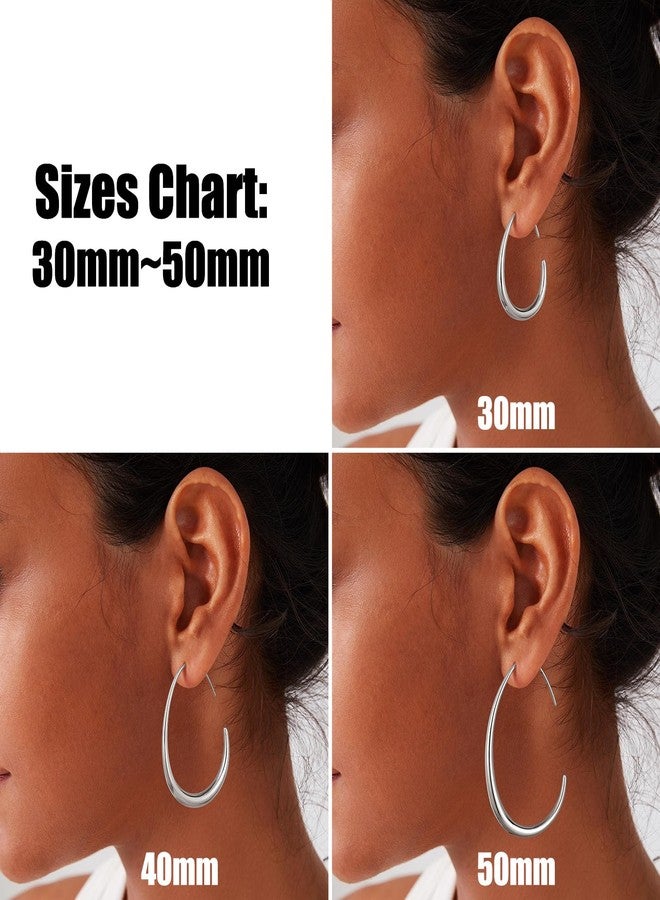 Gacimy White Gold Teardrop Hoop Earrings for Women, 14K White Gold Plated Oval Pull Through Hoop Earrings for Women, White Gold Drop Hoop Earrings for Women - Image 3