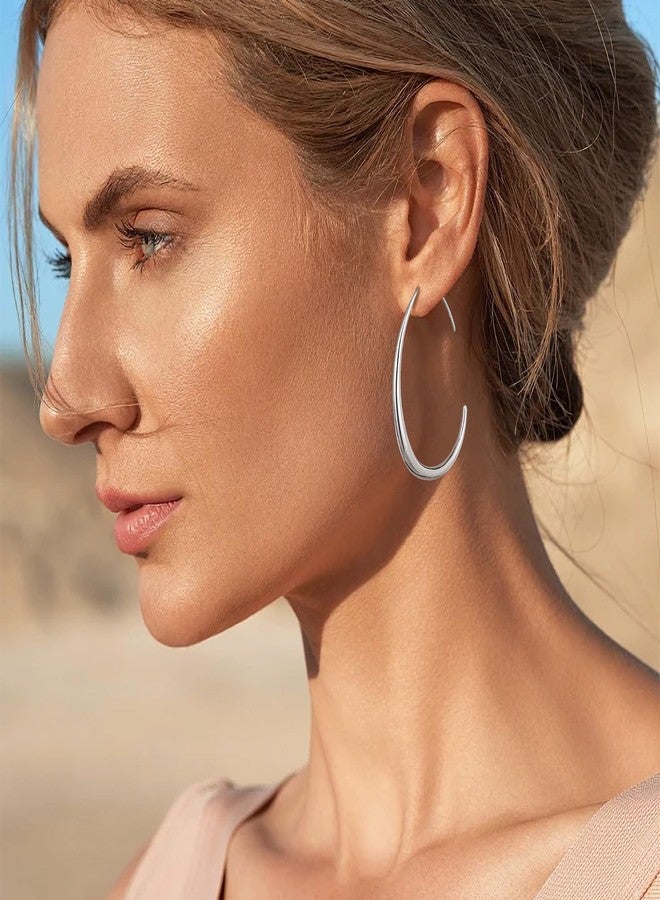Gacimy White Gold Teardrop Hoop Earrings for Women, 14K White Gold Plated Oval Pull Through Hoop Earrings for Women, White Gold Drop Hoop Earrings for Women - Image 2