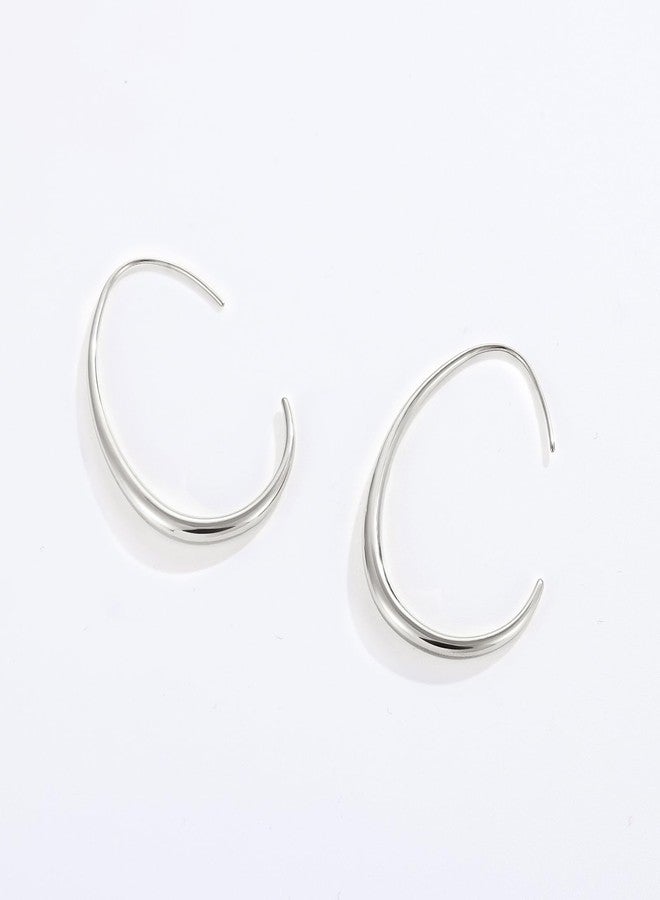 Gacimy White Gold Teardrop Hoop Earrings for Women, 14K White Gold Plated Oval Pull Through Hoop Earrings for Women, White Gold Drop Hoop Earrings for Women - Image 4