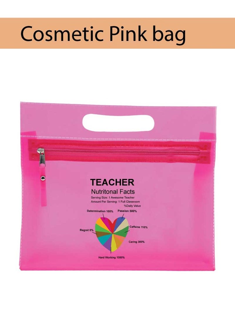 PRINTSHOP4ME - Teacher's Day Pack of 3 Combo Pack - Stainless Steel Bamboo Cap Flask Bottle 600ml, Pink Cosmetic Bag and Teddy Bear - Teacher's Day Gift Set - Gift for World Teachers Day - Image 1