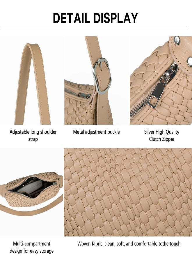 Queenoris Woven Crescent Sling Bags, Vegan Leather Small Shoulder Bag Crossbody Bag Trendy Hobo Purses with Adjustable Strap, Apricot, Refined and Elegant - Image 5