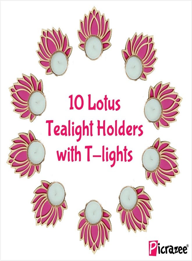 Picrazee Wooden Lotus Tea Light Holder Set of 10 Handcrafted for Home Décor, Diwali Decoration, Festival Decoration and Gifting (TL7) - Image 2