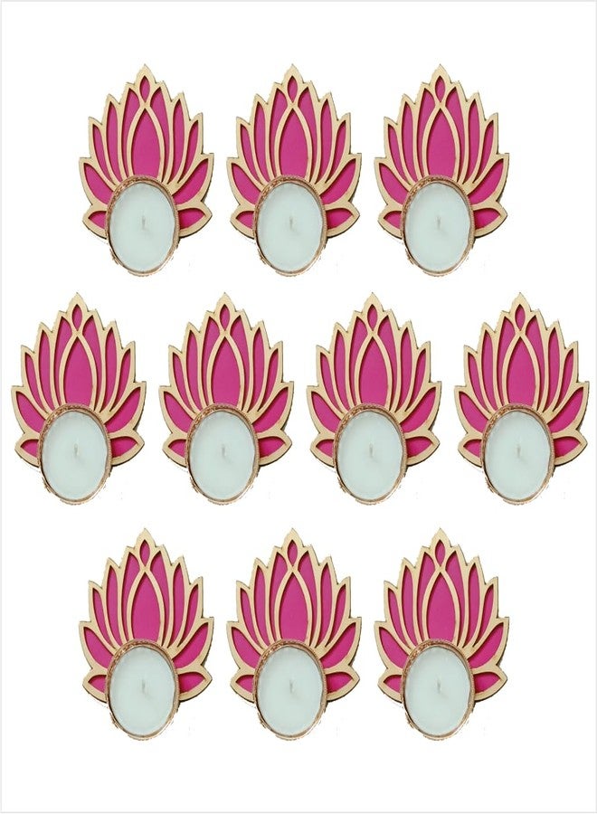 Picrazee Wooden Lotus Tea Light Holder Set of 10 Handcrafted for Home Décor, Diwali Decoration, Festival Decoration and Gifting (TL7) - Image 1