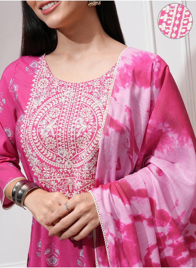 Vishudh Pink Embroidered Kurta Set with Dupatta by Styli  - Image 5