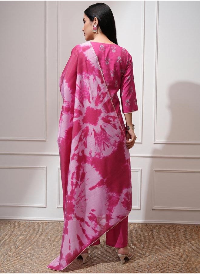 Vishudh Pink Embroidered Kurta Set with Dupatta by Styli  - Image 3
