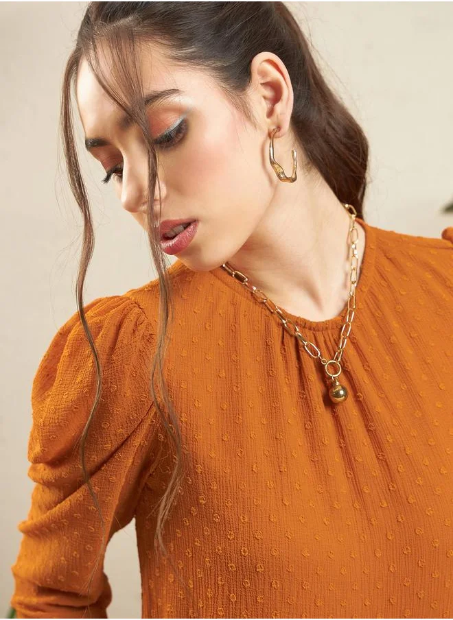 SASSAFRAS Dobby Puff Sleeves Regular Top by Styli