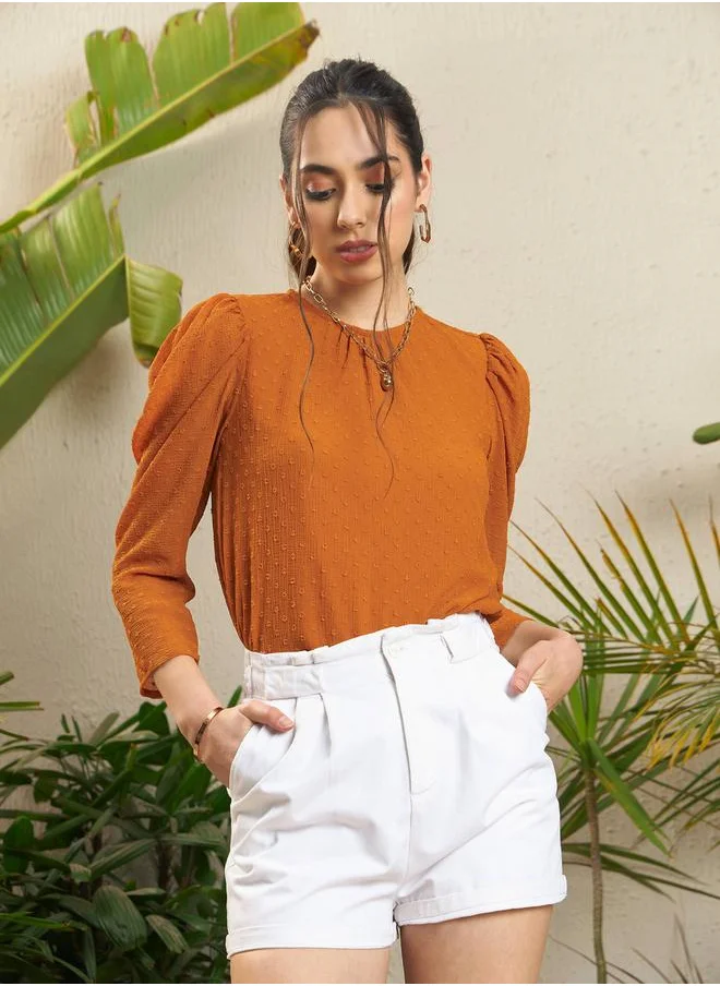 SASSAFRAS Dobby Puff Sleeves Regular Top by Styli