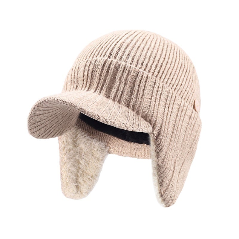 Men's and Women's Ear Protection with Cornice Knitted Warm Cold Hat khaki - Image 1