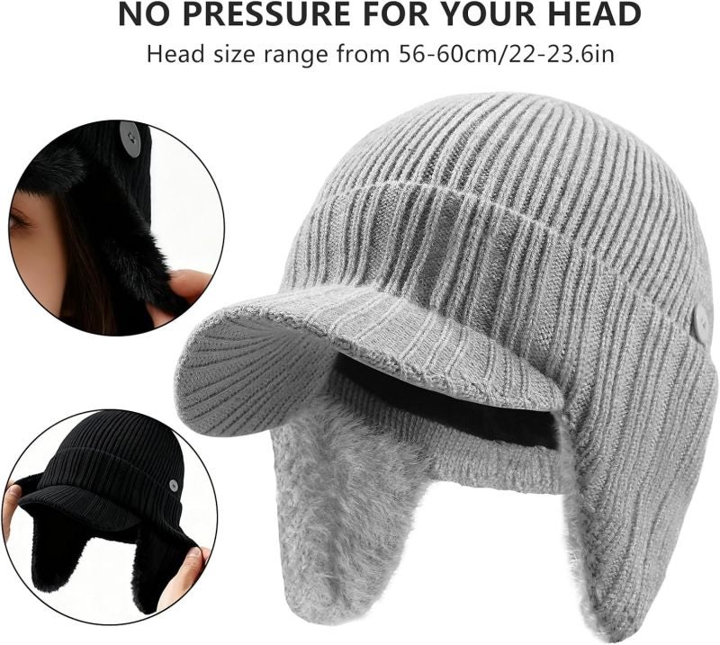 Men's and Women's Ear Protection with Cornice Knitted Warm Cold Hat khaki - Image 2
