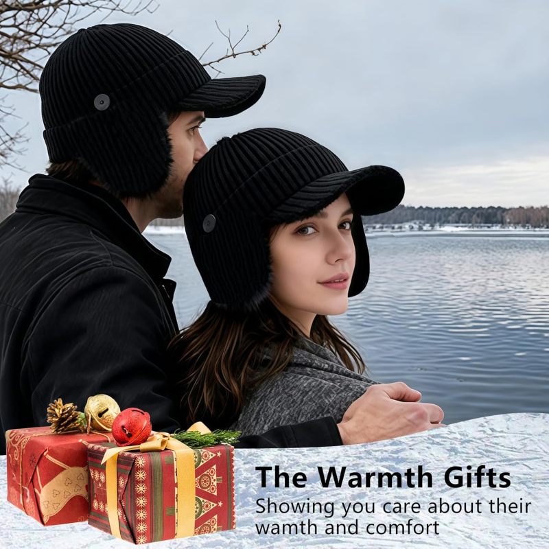 Men's and Women's Ear Protection with Cornice Knitted Warm Cold Hat khaki - Image 4