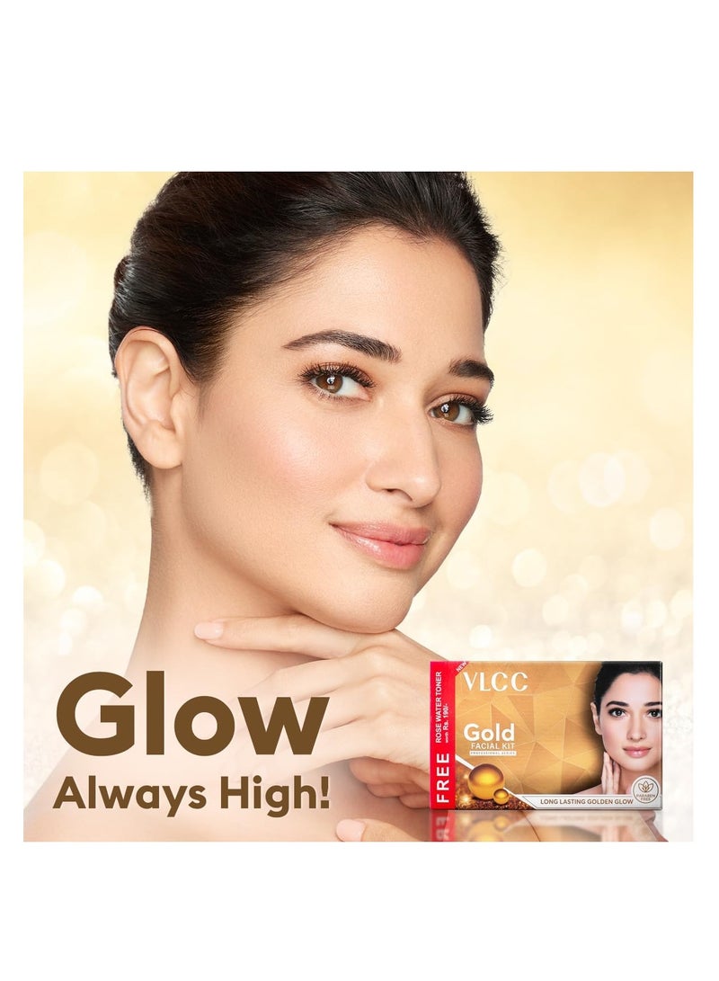 VLCC VLCC Gold Facial Kit with FREE Rose Water Toner - 300g + 100ml | 24K Colloidal Gold And Aloe Vera At Home Facial Kit | Bright & Radiant Complexion, Skin Cell Regeneration | Instant Glow Facial.  - Image 4