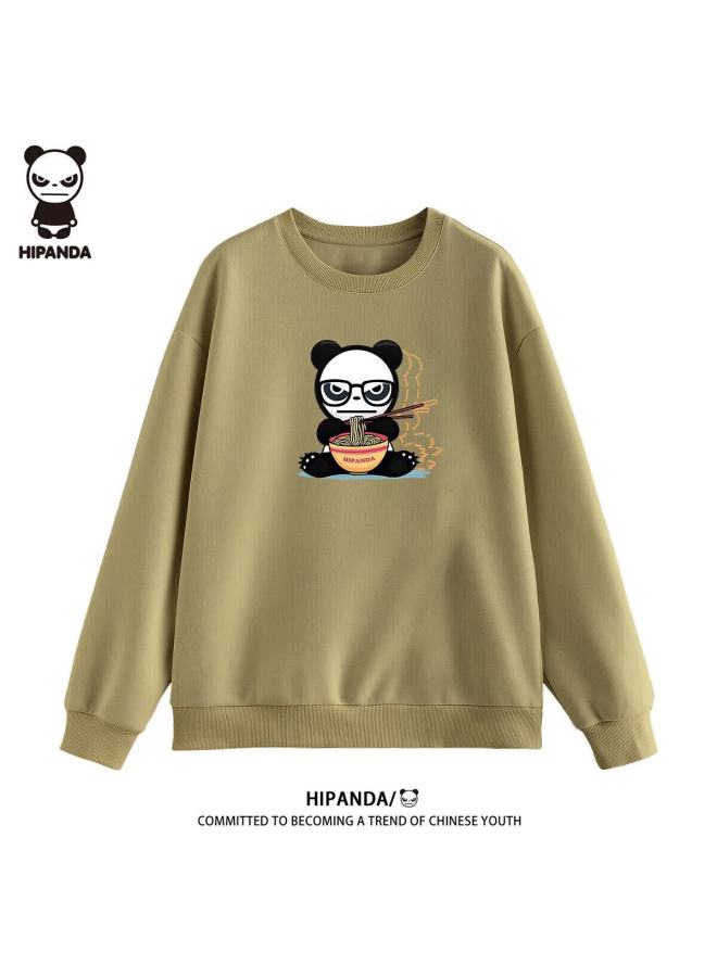 Hipanda o Panda Sweatshirt, Uni Style For Men And Women, Autumn Fashion Brand, Printed Loose Casual Top For Men, Army Green, Size L - Image 1