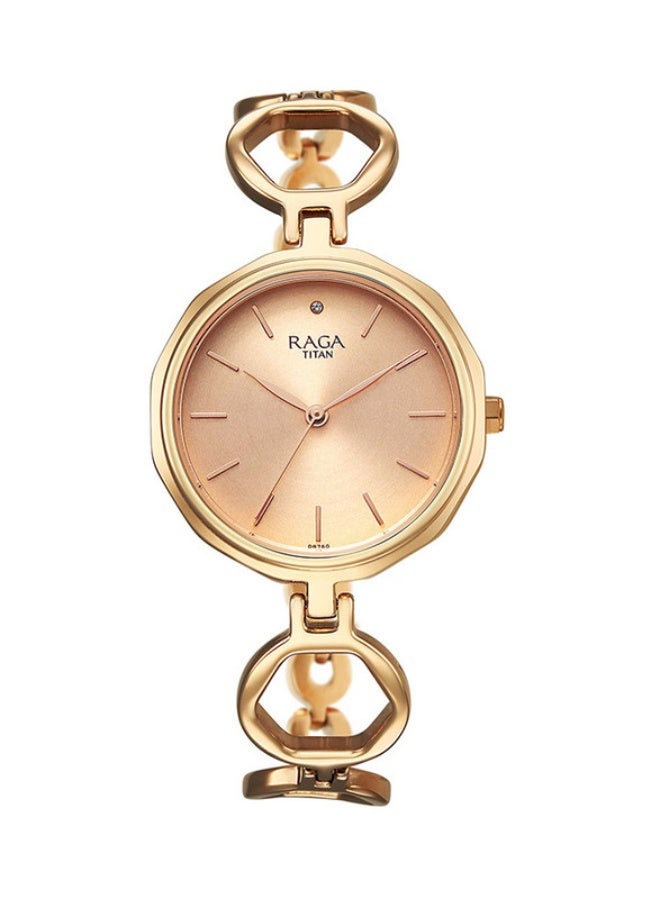 Titan Raga Analogue  rosegold round dial gold strap watch for Women - Image 1