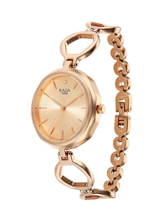 Titan Raga Analogue  rosegold round dial gold strap watch for Women - Image 3