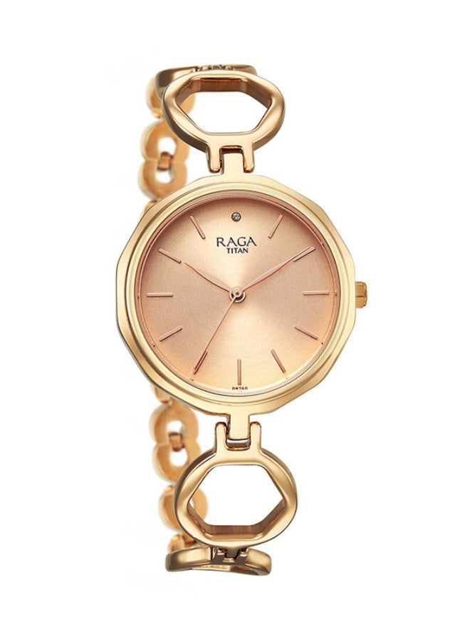Titan Raga Analogue  rosegold round dial gold strap watch for Women - Image 2