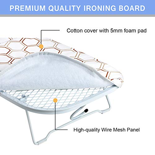 SheeChung Small Tabletop Ironing Board 30" Lx12”W Heavy Duty Ironing Board with Mesh Metal Base 100% Cotton Cover,Hook for Hanging,Portable Folding Mini Iron Board for Sewing Craft Room Dorm,Brown - Image 5