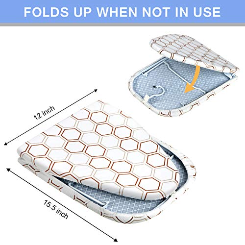 SheeChung Small Tabletop Ironing Board 30" Lx12”W Heavy Duty Ironing Board with Mesh Metal Base 100% Cotton Cover,Hook for Hanging,Portable Folding Mini Iron Board for Sewing Craft Room Dorm,Brown - Image 3