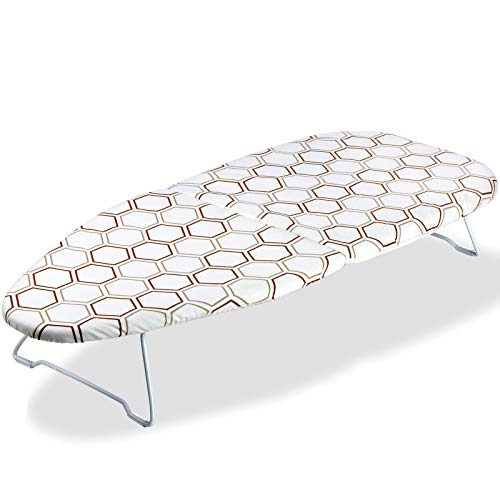 SheeChung Small Tabletop Ironing Board 30" Lx12”W Heavy Duty Ironing Board with Mesh Metal Base 100% Cotton Cover,Hook for Hanging,Portable Folding Mini Iron Board for Sewing Craft Room Dorm,Brown - Image 1
