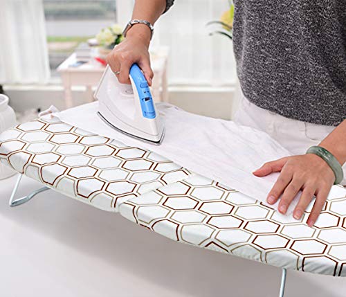 SheeChung Small Tabletop Ironing Board 30" Lx12”W Heavy Duty Ironing Board with Mesh Metal Base 100% Cotton Cover,Hook for Hanging,Portable Folding Mini Iron Board for Sewing Craft Room Dorm,Brown - Image 4