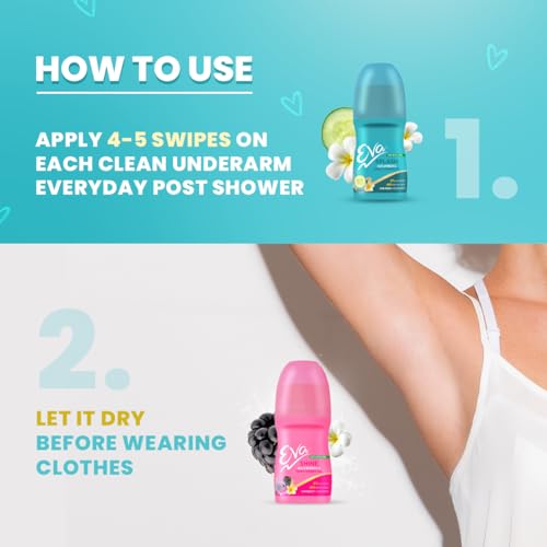 Eva Splash Roll On Deo | No Alcohol No Aluminium| Chemical Free| For Fresh Underarms (Cucumber & Tahiti Monoi Oil) | For Women (50ml. pack of 2) - Image 2