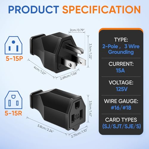 XINYIELE Extension Cord Repair Replacement Ends,Male and Female Electrical Plug Ends，Male Plug End Eeplacement 3 Prong,125V 15A 2Pole 3Wire Connector Straight Blade Plug (Male&Female,1 Set) - Image 2