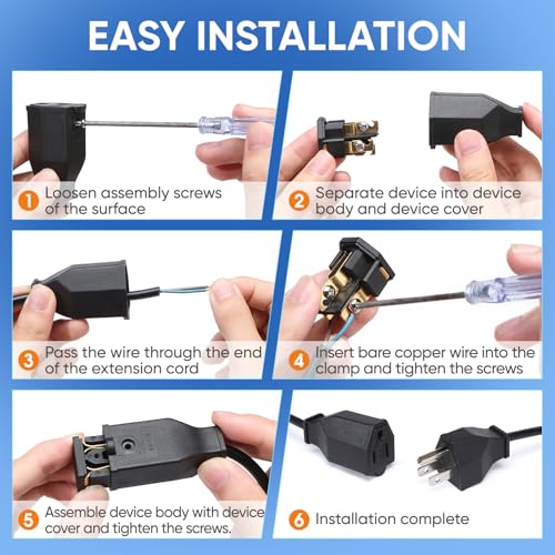 XINYIELE Extension Cord Repair Replacement Ends,Male and Female Electrical Plug Ends，Male Plug End Eeplacement 3 Prong,125V 15A 2Pole 3Wire Connector Straight Blade Plug (Male&Female,1 Set) - Image 5
