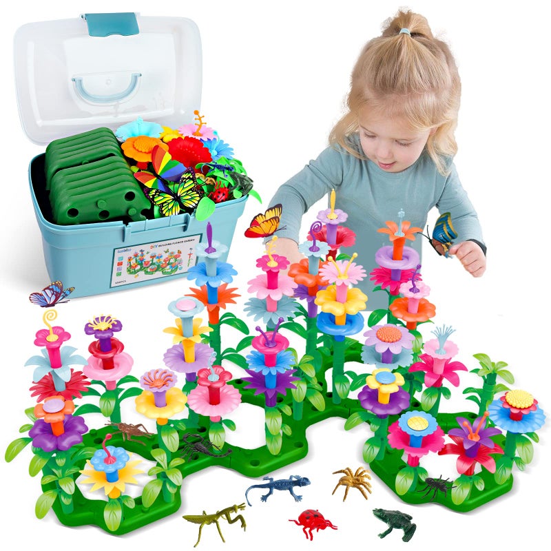 Leetous Toys Gifts for 2 3 4 5 6 Years Old Toddler Girls Boys, 156 PCS Insect Flower Garden Building Educational STEM Learning Pretend Play Gardening Set, Christmas Birthday Gifts for Preschool Kids Age 2+ - Image 1