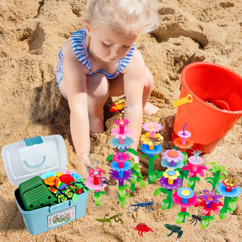 Leetous Toys Gifts for 2 3 4 5 6 Years Old Toddler Girls Boys, 156 PCS Insect Flower Garden Building Educational STEM Learning Pretend Play Gardening Set, Christmas Birthday Gifts for Preschool Kids Age 2+ - Image 4