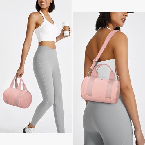 ANKICK Mini Gym Bag Small Barrel Duffle Crossbody Bags Tote for Women Men Workout Bag Lightweight for Weekender Travel Sports Yoga Fitness Dance (Pink) - Image 2