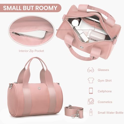 ANKICK Mini Gym Bag Small Barrel Duffle Crossbody Bags Tote for Women Men Workout Bag Lightweight for Weekender Travel Sports Yoga Fitness Dance (Pink) - Image 5