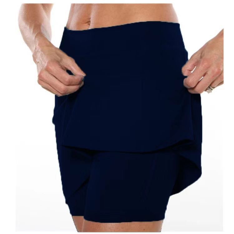 Generic European and American Foreign Trade 2023 Summer Fashion Solid Color Mid-waist Culottes Womens Sports Leisure Fitness Yoga Pants with Pocket Navy - Image 1