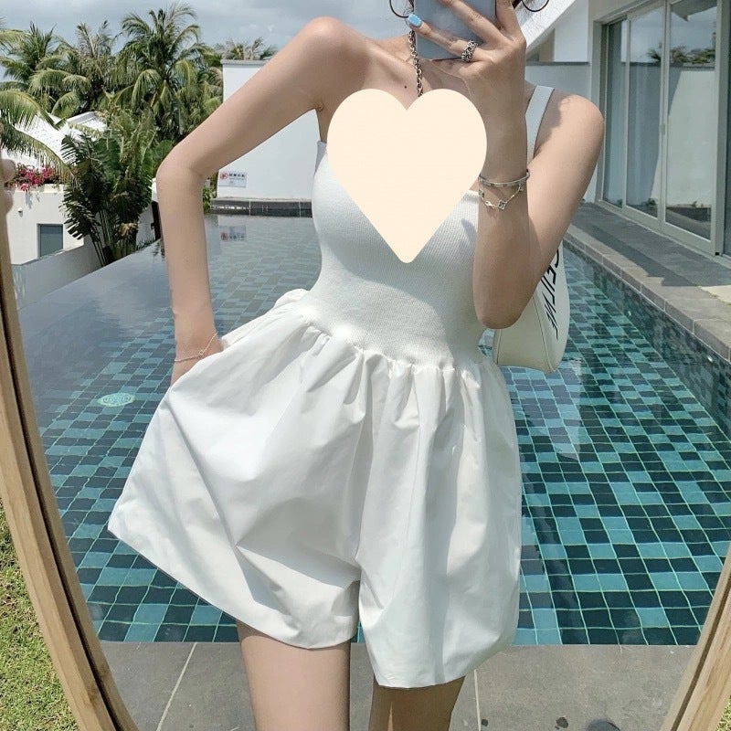 High Waist Loose One-piece Skirt Womens Spring and Summer Slimming Straight Leg Casual Wide Leg Jumpsuit Skirt 6606 White - Image 2