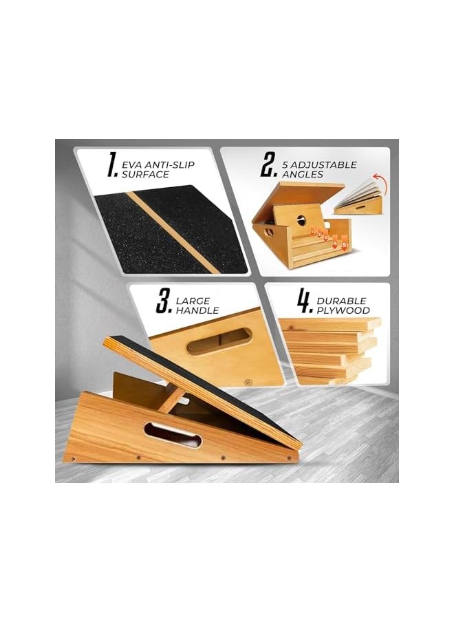 PROMASS - Professional Incline Board, Wooden Slant board calf stretching, Adjustable Incline Board and Calf Stretcher, Stretch Board, Squat Wedge and Anti-Slip Surface, Portable Side Handle Easy Movement - Image 1
