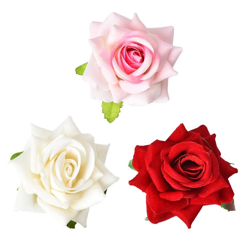 Xiyantiji Rose Flower Hair Clips for Women Red Pink White Rose Hair Barrettes Floral Hairpins Flower Brooch Pins for Women Girls 3PCS Bride Headpieces for Wedding Party Hair Accessories