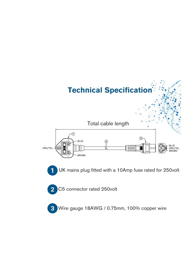 Terabyte C2G 0.5m UK Laptop Power Cord (BS 1363 to IEC 60320 C5) Black - Image 5