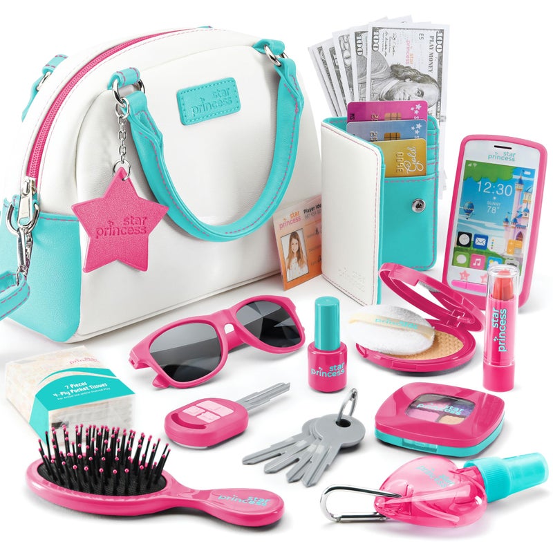 Star Princess Little Girls Play Purse Pretend Play Accessories Toy Phone Wallet Credit Cards Keys Makeup for Role Playing Ages 38 - Image 3