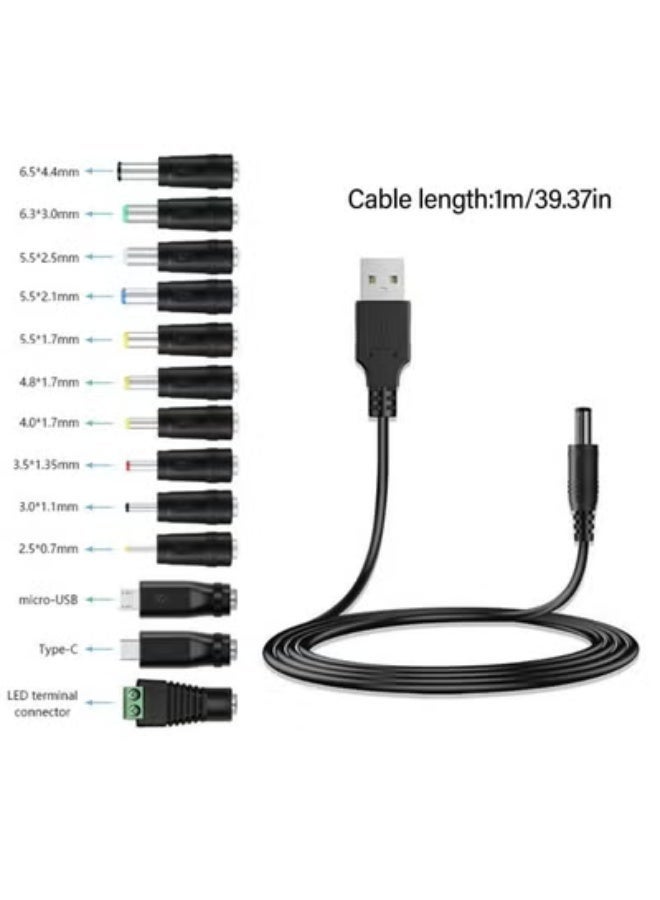 5V DC5521 Power Cable USB to DC5.5x2.1mm Charging Cord with 13 Interchangeable Connectors for Home Appliances Mother seat to Laptop - Image 1