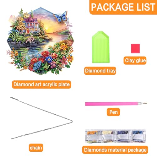 Ginfonr Diamond Painting Kits Hanging Pendant, Landscape Diamond Art Kits for Adults, Special Shaped Rhinestone Butterflies Diamond Art, Double Sided Spring Hanging Kits for Garden Window 8 x 8inch - Image 2
