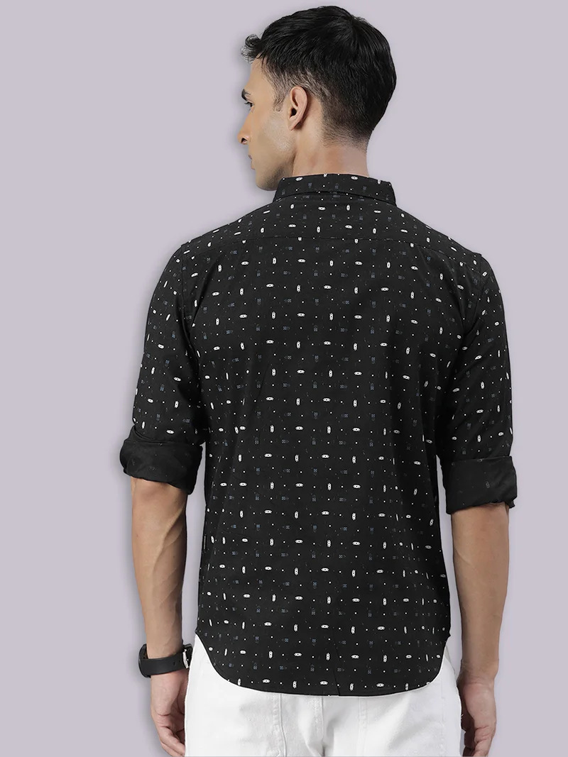 Joven Black Printed Cotton Casual Shirt for Men