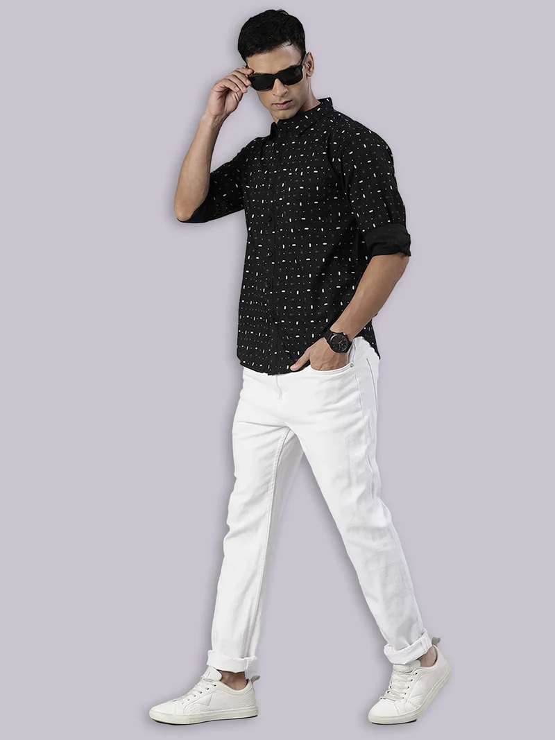 Joven  Black Printed Cotton Casual Shirt for Men for Men | Best Price UAE